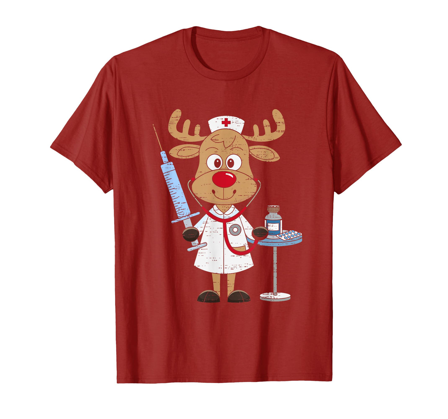 Reindeer Nurse Scrub Tops Christmas Stethoscope Nursing Xmas T-Shirt