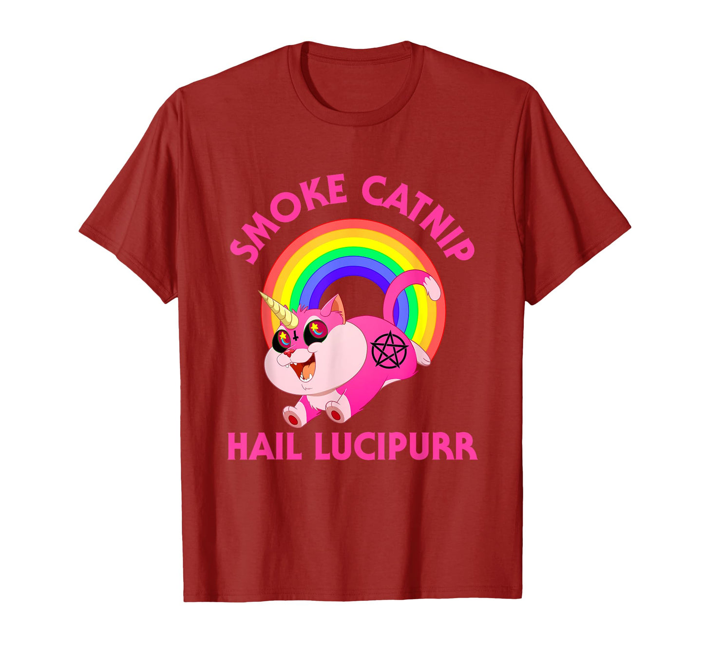 Smoke Catnip Hail Lucipurr, Funny Satan Cat Unicorn Meme Men Women Kids T-Shirt