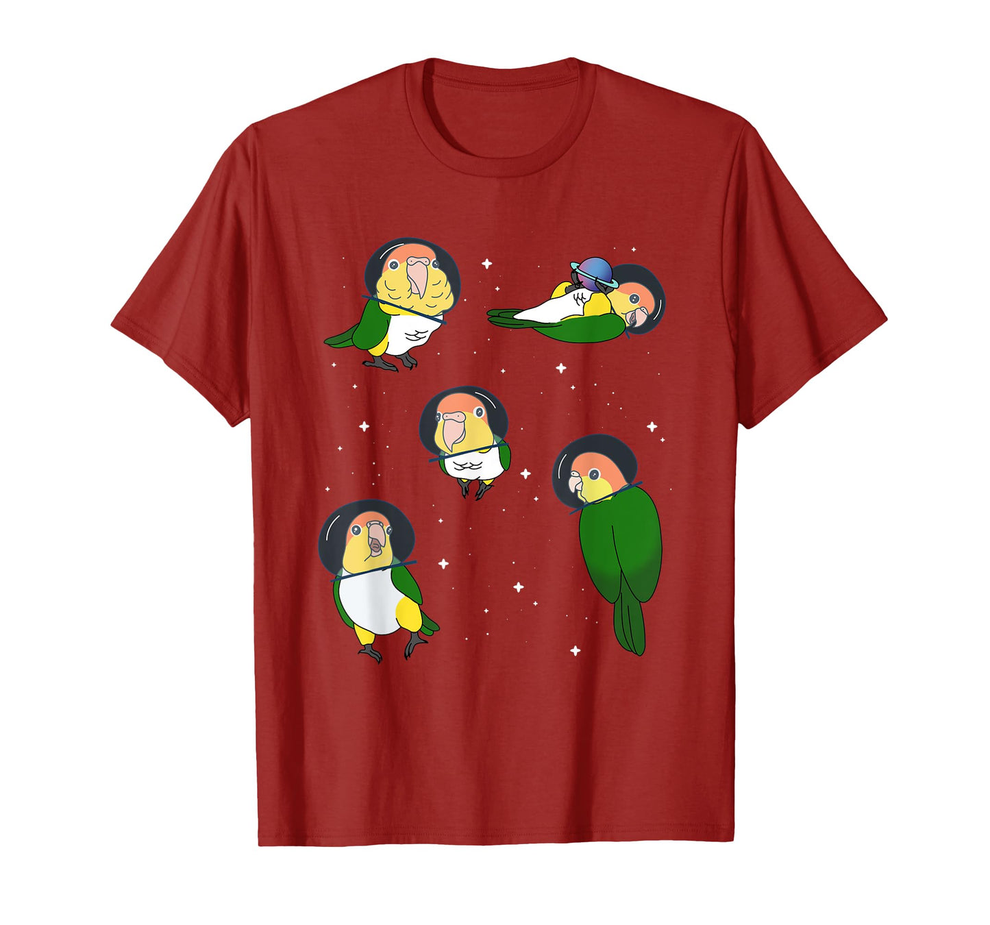 Cute White Bellied Caique Pattern Parrot memes Space Birbs T-Shirt