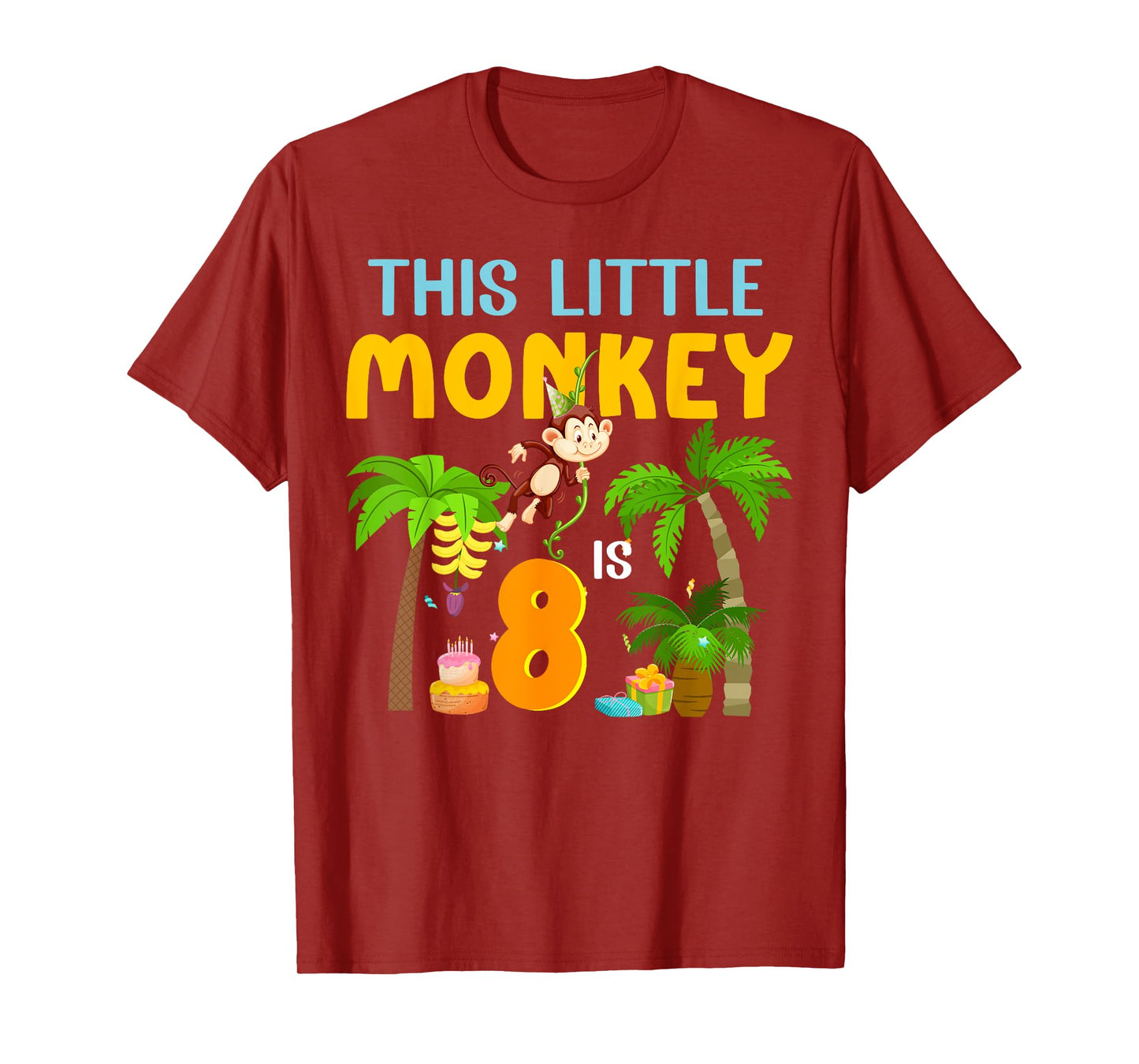 This Little Monkey Is 8 Jungle Animal 8th Bday 8 Years Old T-Shirt