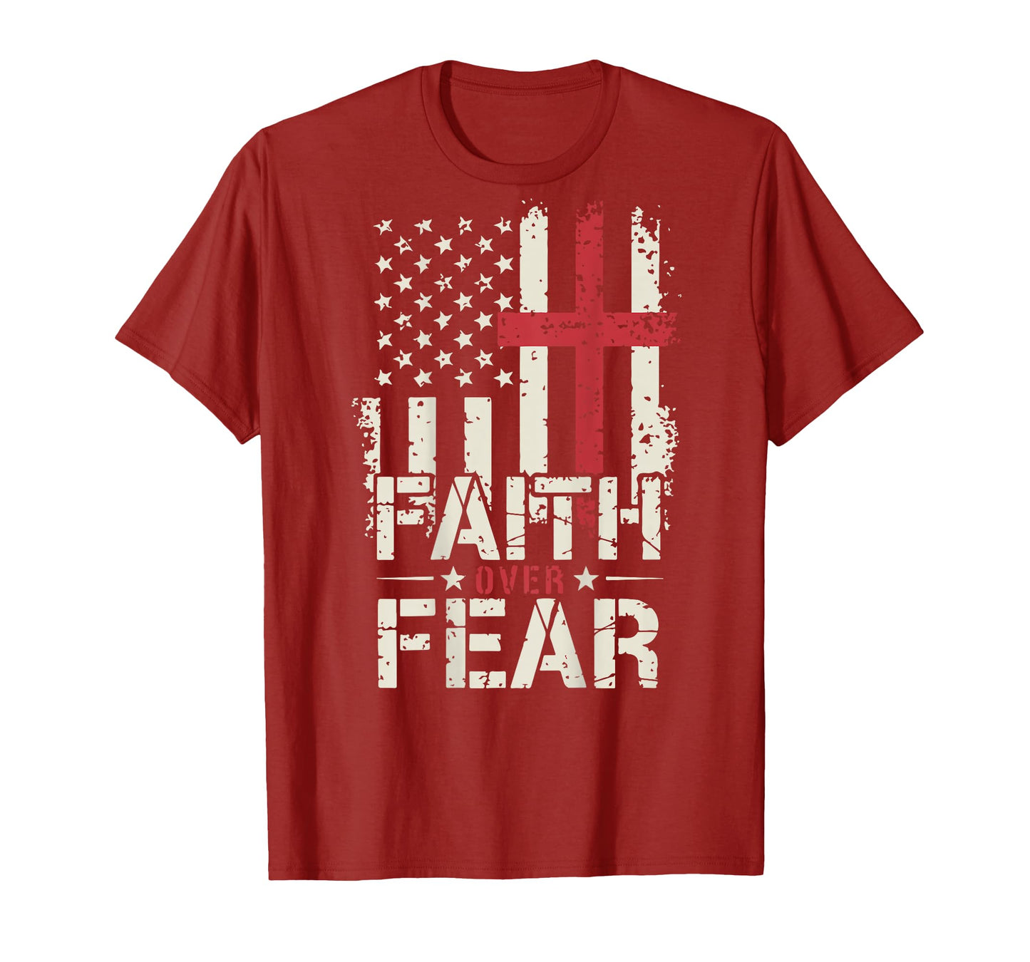 Mens American Flag Faith Over Fear Christian Patriotic Jesus T-Shirt