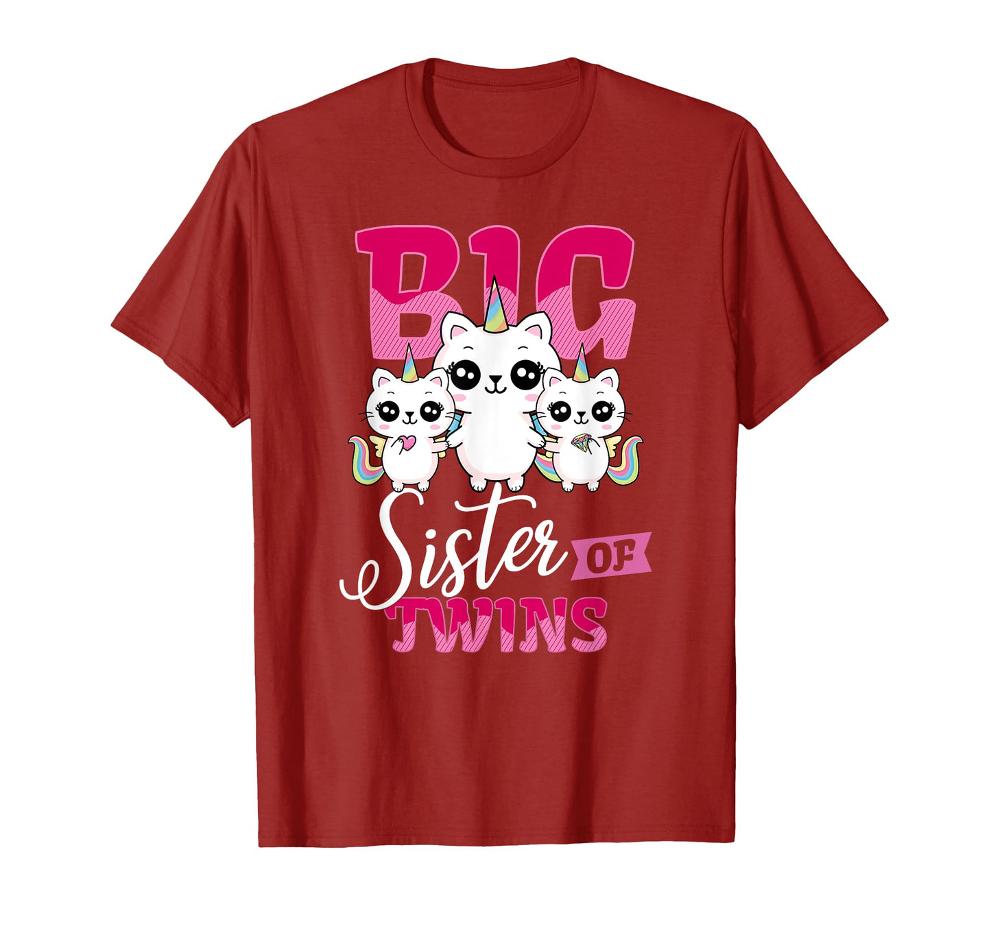 Big Sister of Twins T-Shirt Twin Unicorn Cats Girls Shirt T-Shirt
