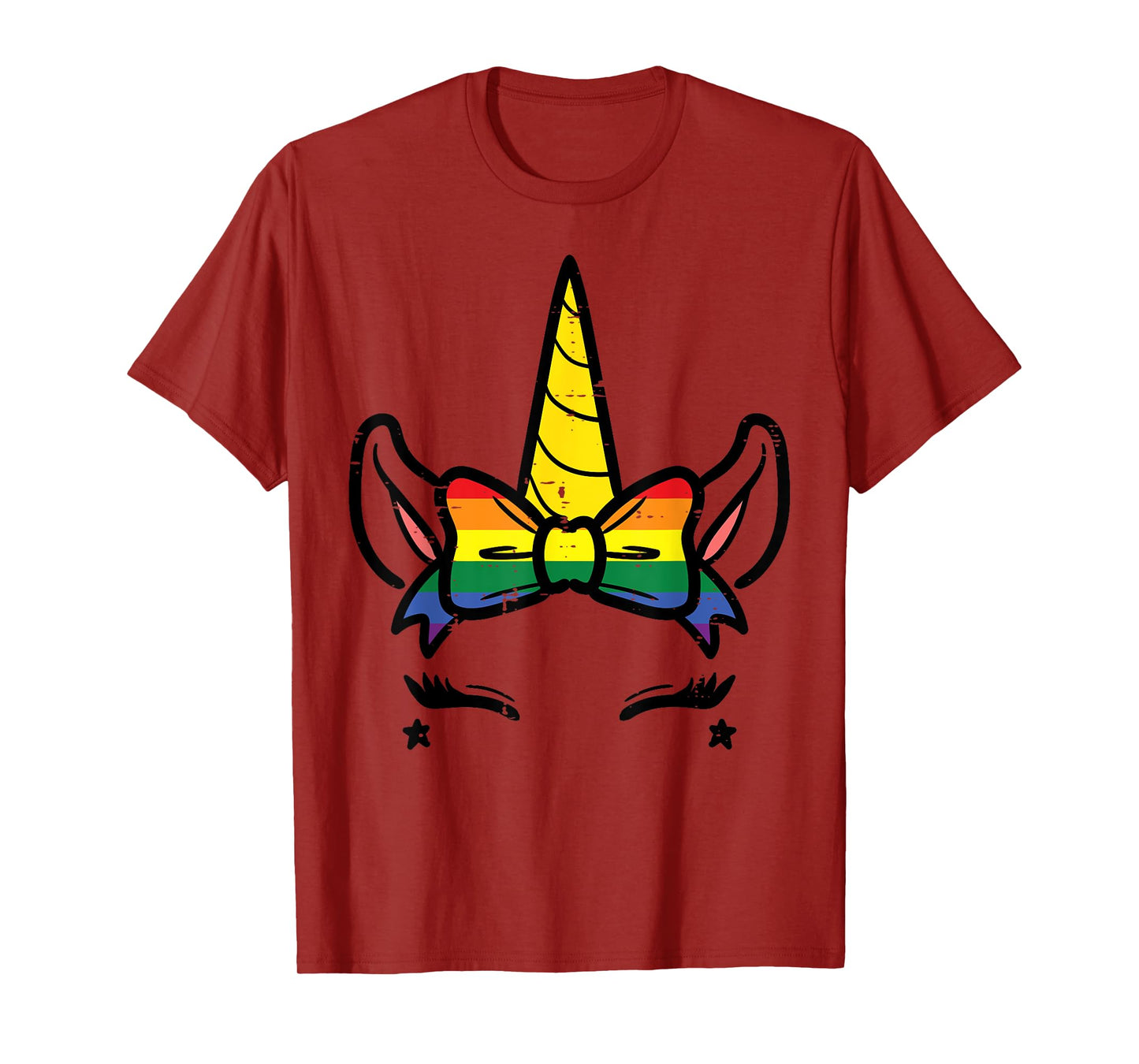 Gay Pride Unicorn Face Head Rainbow Flag Lgbtq Girls Kids T-Shirt