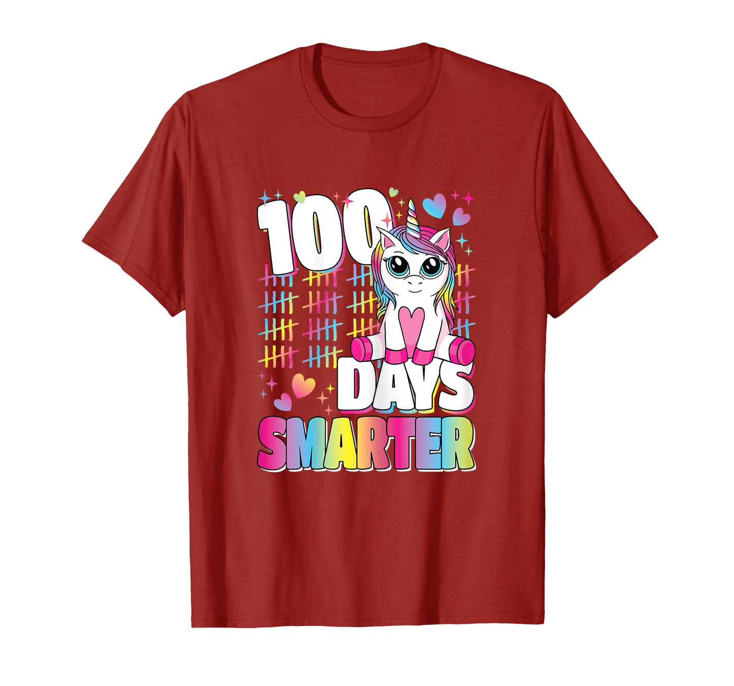 100 Days Smarter Unicorn Rainbow 100th Day Of School Girls T-Shirt