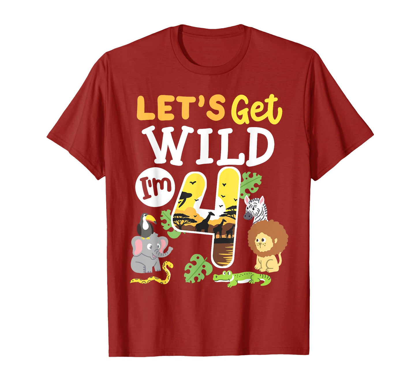 Jungle Safari Let's Get Wild 4th Birthday Zoo 4 Year Old Kid T-Shirt
