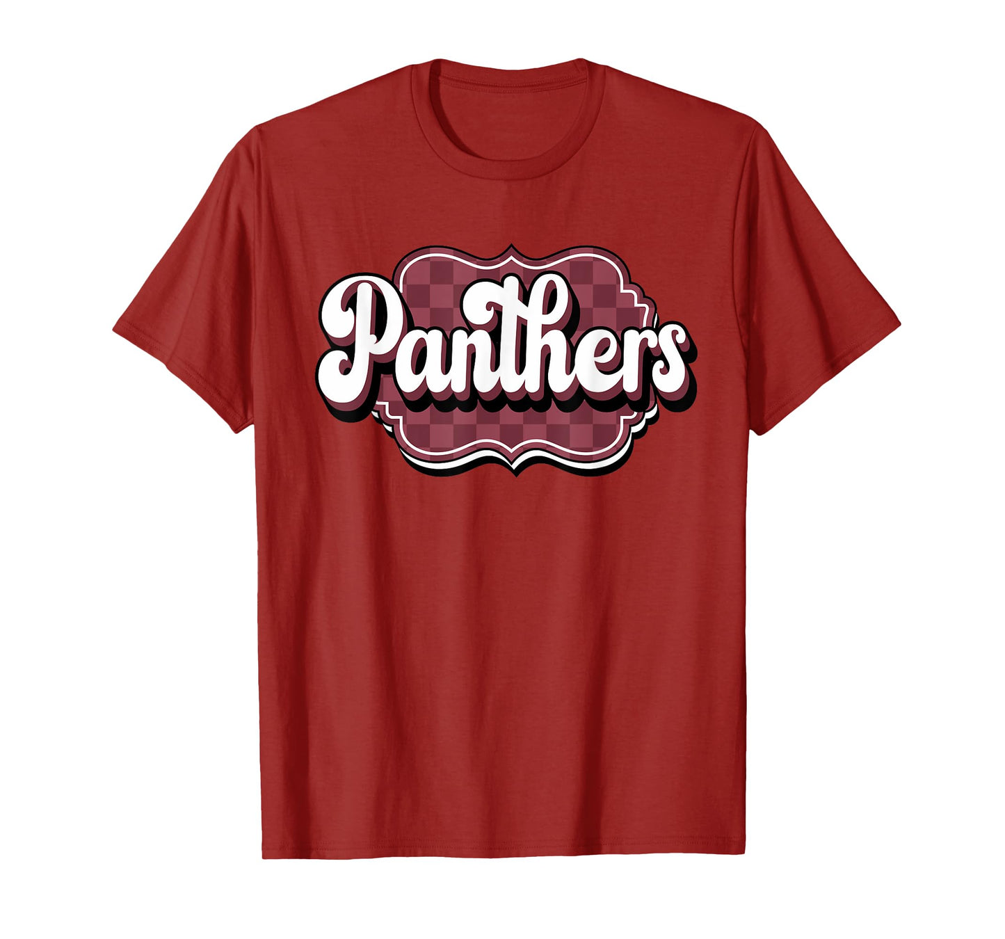 Maroon Panthers School Spirit Checkered Print Panther Pride T-Shirt