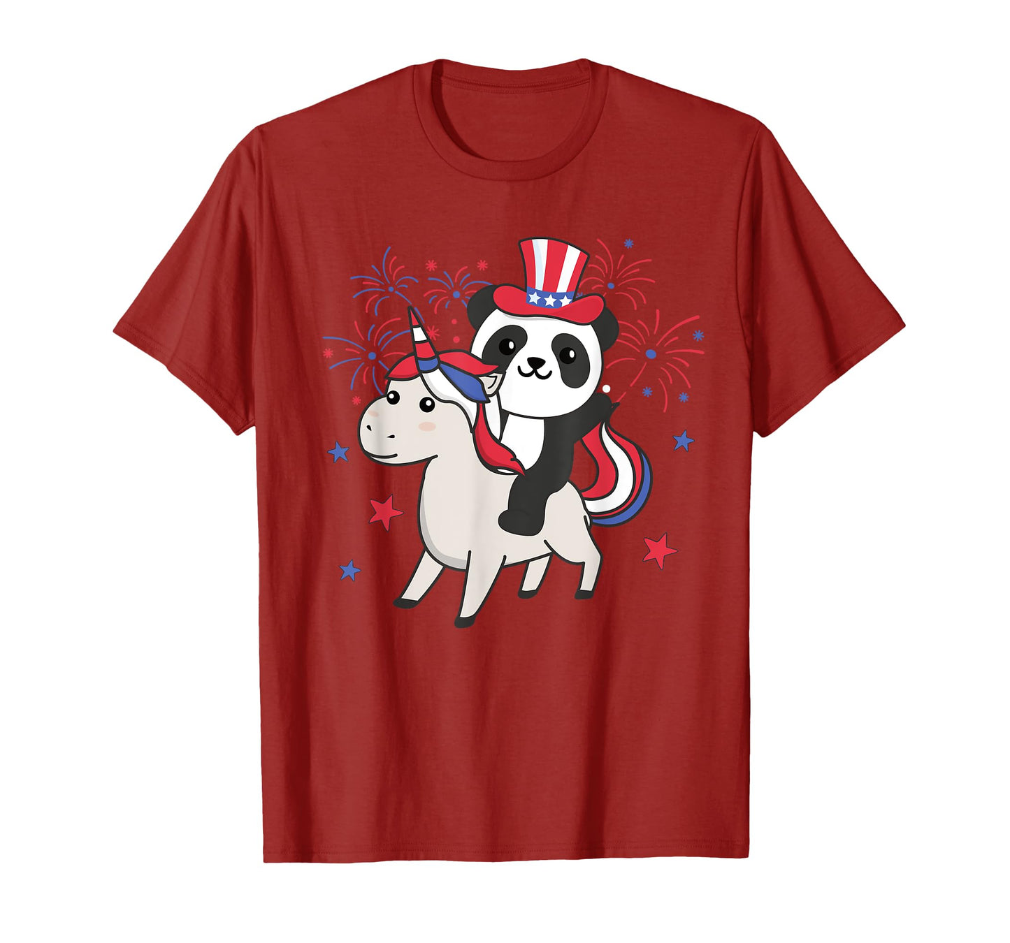 Panda With Unicorn For The Fourth Of July Fireworks For Kids T-Shirt