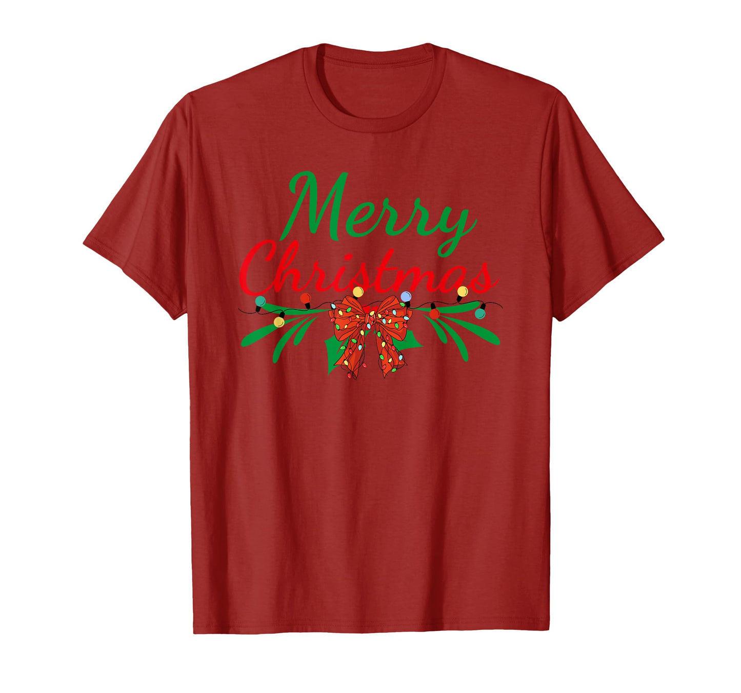 Merry Christmas Lights Red Santa Hat Xmas Family Men Women T-Shirt