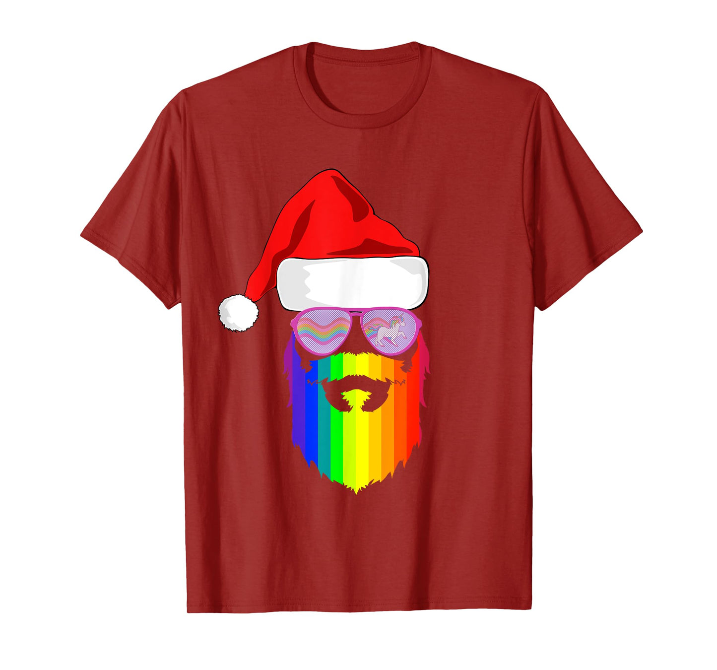 Gay Santa Claus Christmas Rainbow Unicorn Sunglasses LGBQT T-Shirt