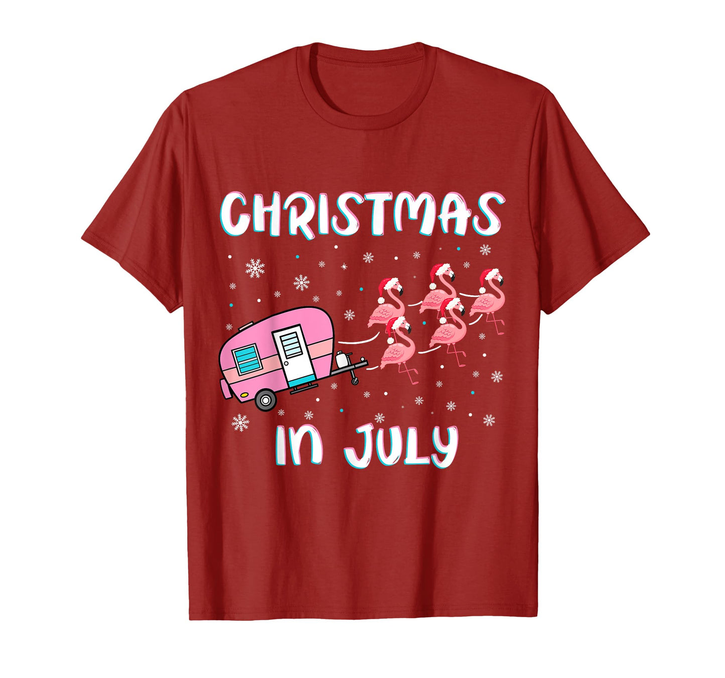 Christmas in July Summer Camping Flamingo Trailer Camper T-Shirt