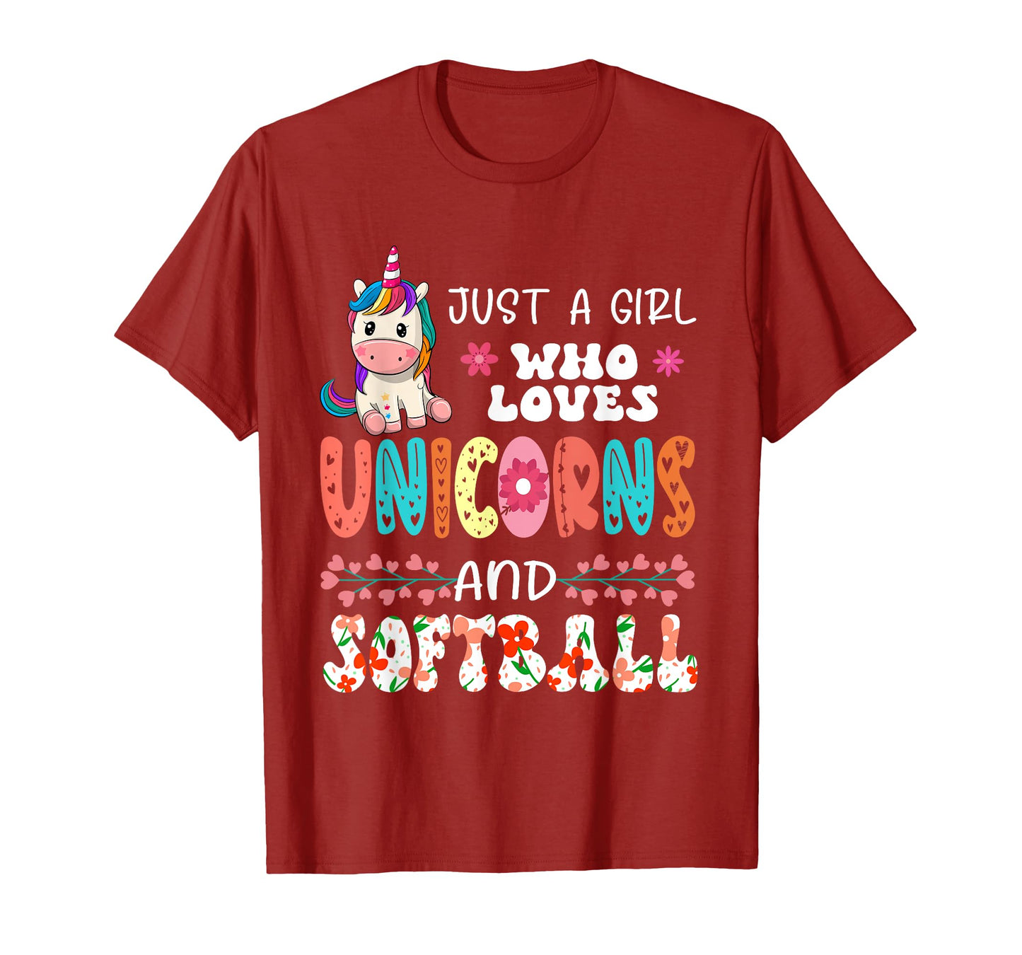 Just A Girl Who Loves Unicorns And Softball Floral Unicorn T-Shirt