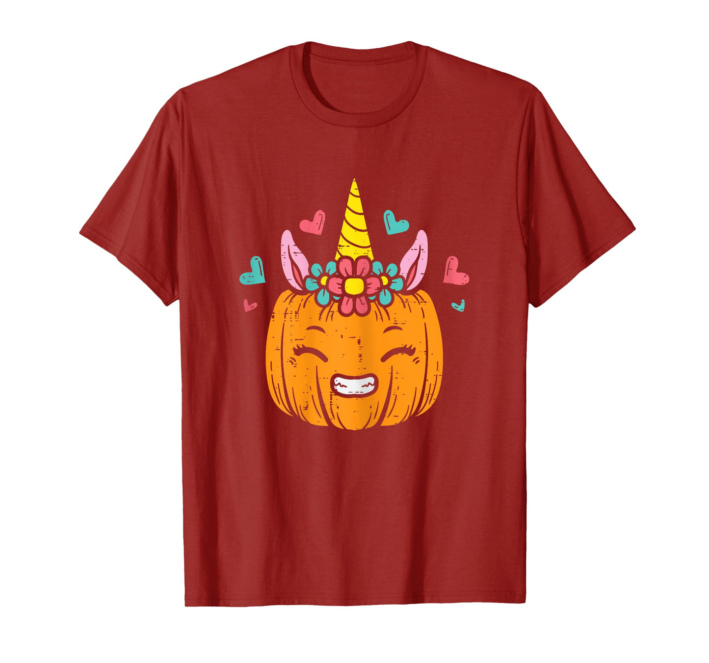 Pumpkin Unicorn Face Cute Halloween Costume Women Girls T-Shirt