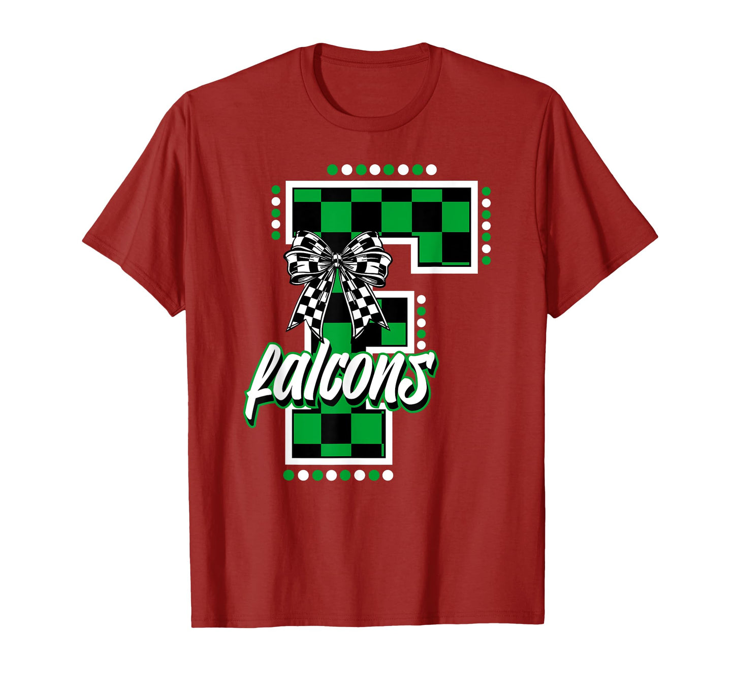 Falcons Checkered Letter School Spirit Mascot Green Game Day T-Shirt