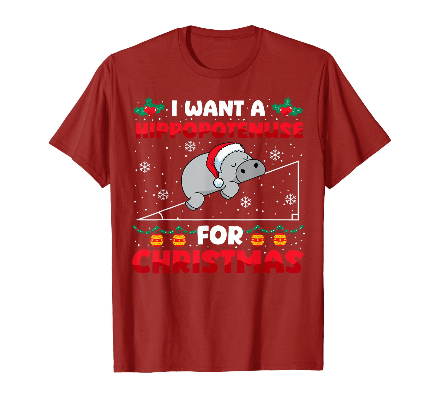 Funny Christmas Math Teacher Hippopotenuse Math Lovers Xmas T-Shirt