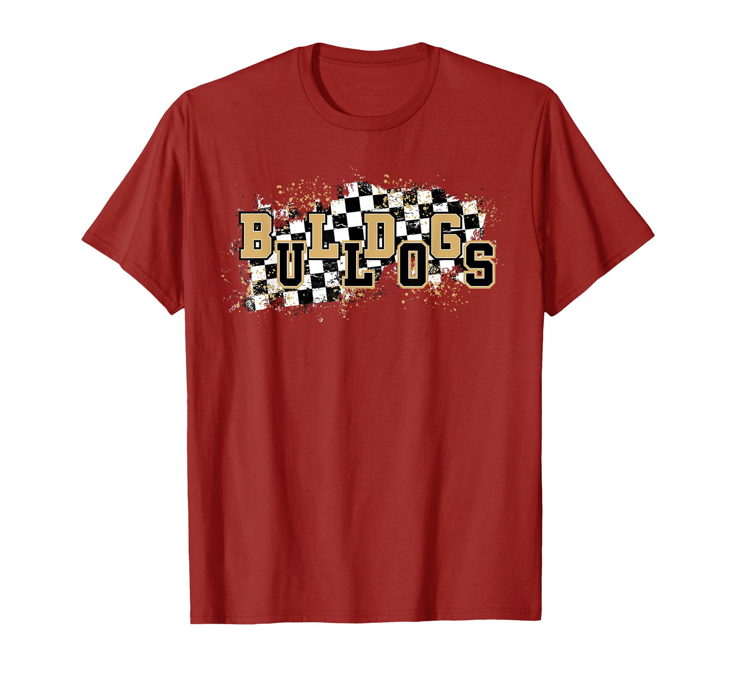 Bulldogs Checkered Print School Spirit Game Day Bulldog Gold T-Shirt