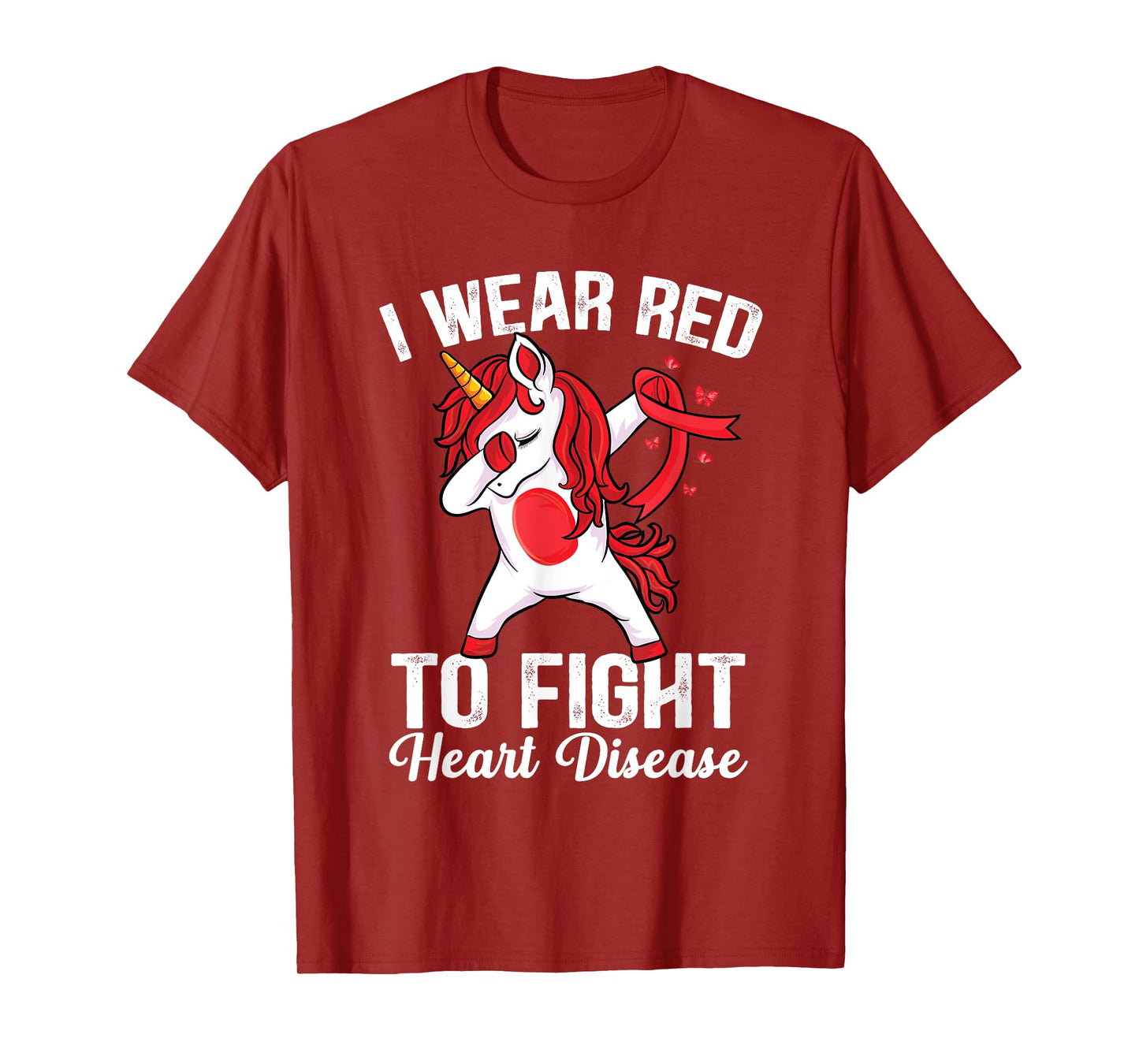 Dabbing unicorn I Wear Red To Fight Heart Disease Awareness T-Shirt