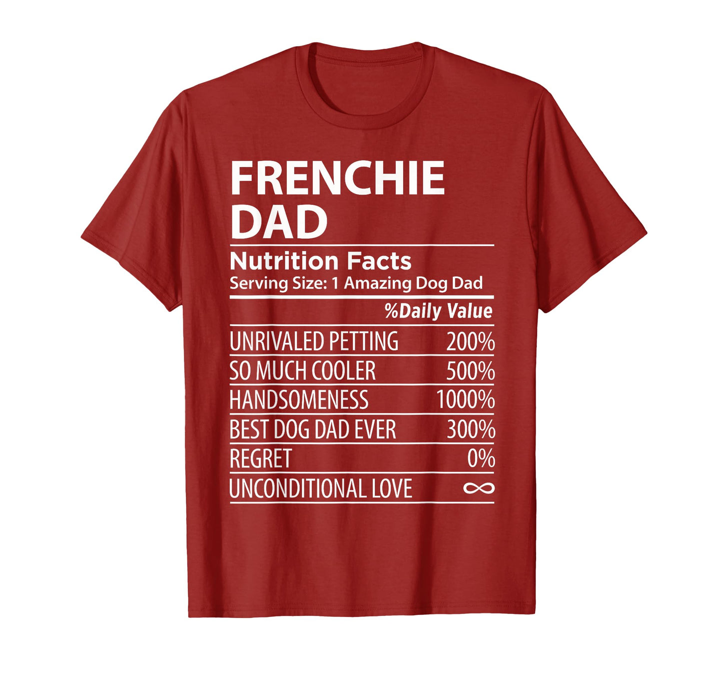 Frenchie Dad Nutrition Facts Funny Frenchie Dog Owner T-Shirt