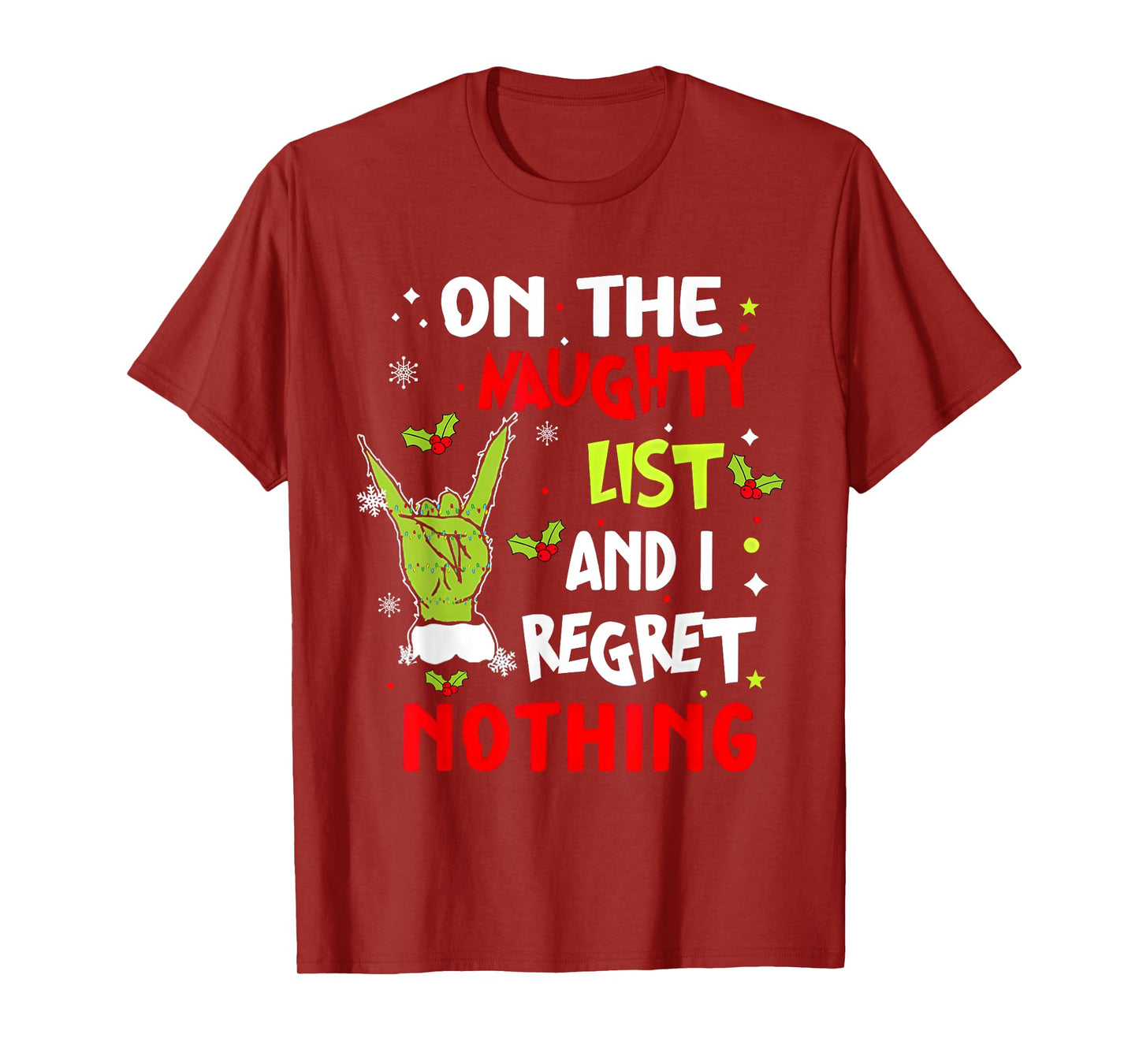 Groovy Christmas Shirts Pajamas Pjs Funny On The List Of Naughty And I Regret Nothing Christmas T-Shirt