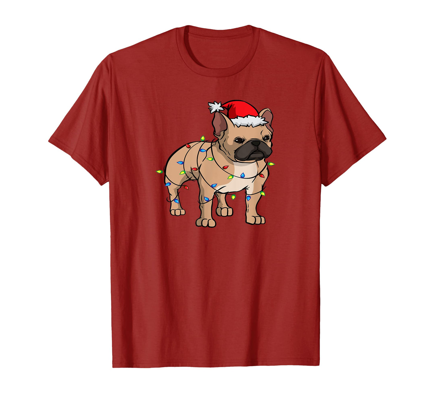 Frenchie Santa Hat & Christmas Lights Cute French Bulldog Men Women Kids T-Shirt