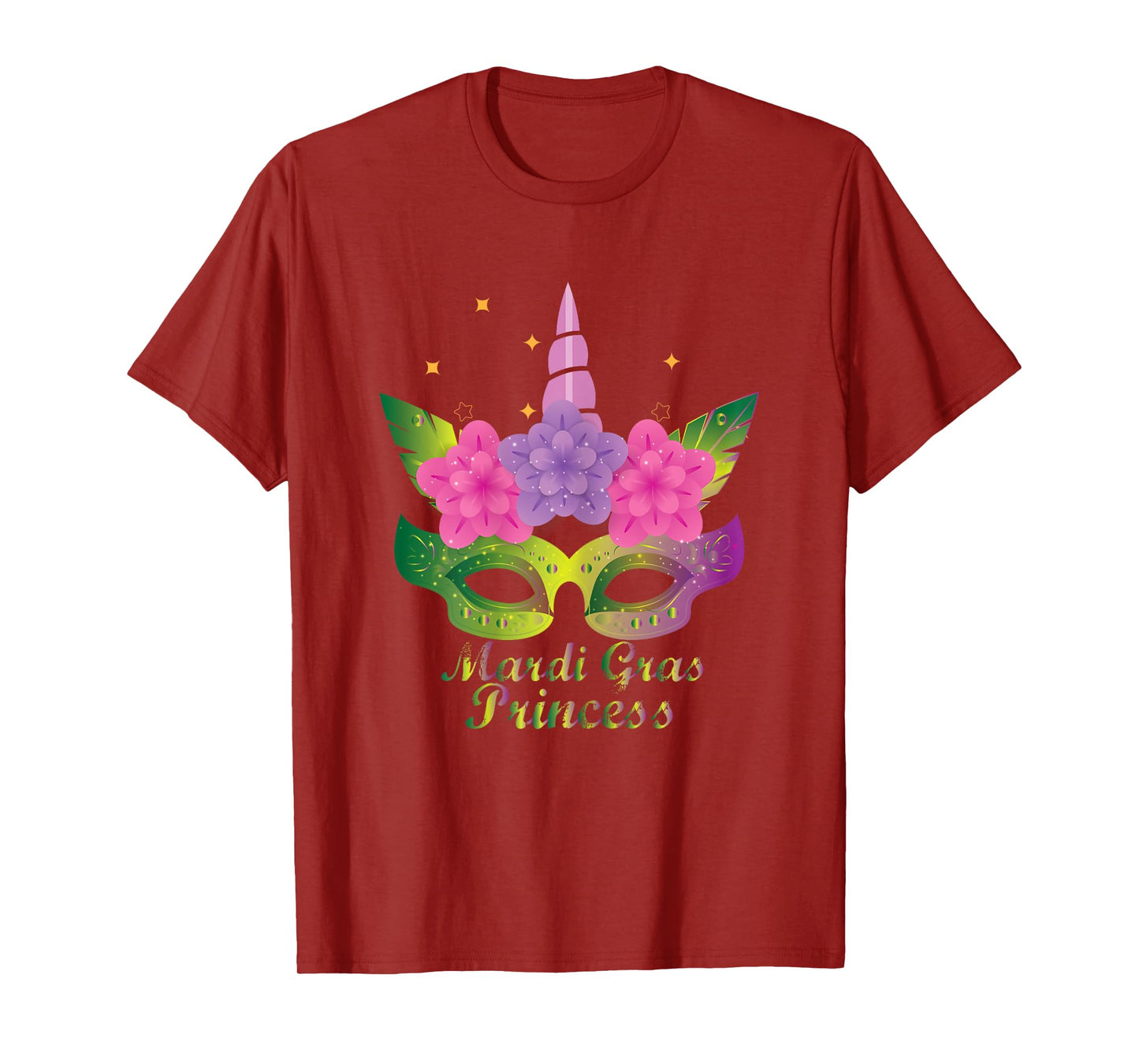Mardi Gras Princess T Shirt With Flower Unicorn Mask T Shirt T-Shirt