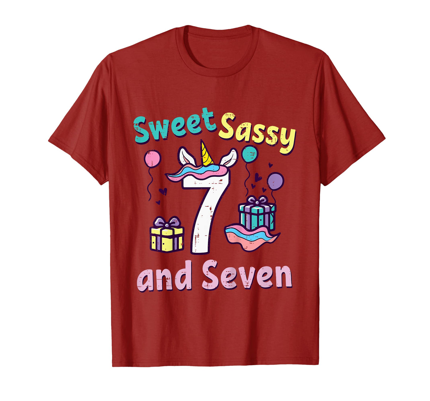 7th Birthday Unicorn Sweet Sassy Seven 7 Year Old Bday Girls T-Shirt