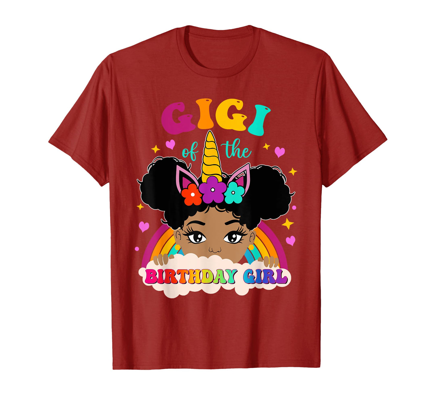 Gigi of The Birthday Girl Rainbow Afro Melanin Unicorn T-Shirt