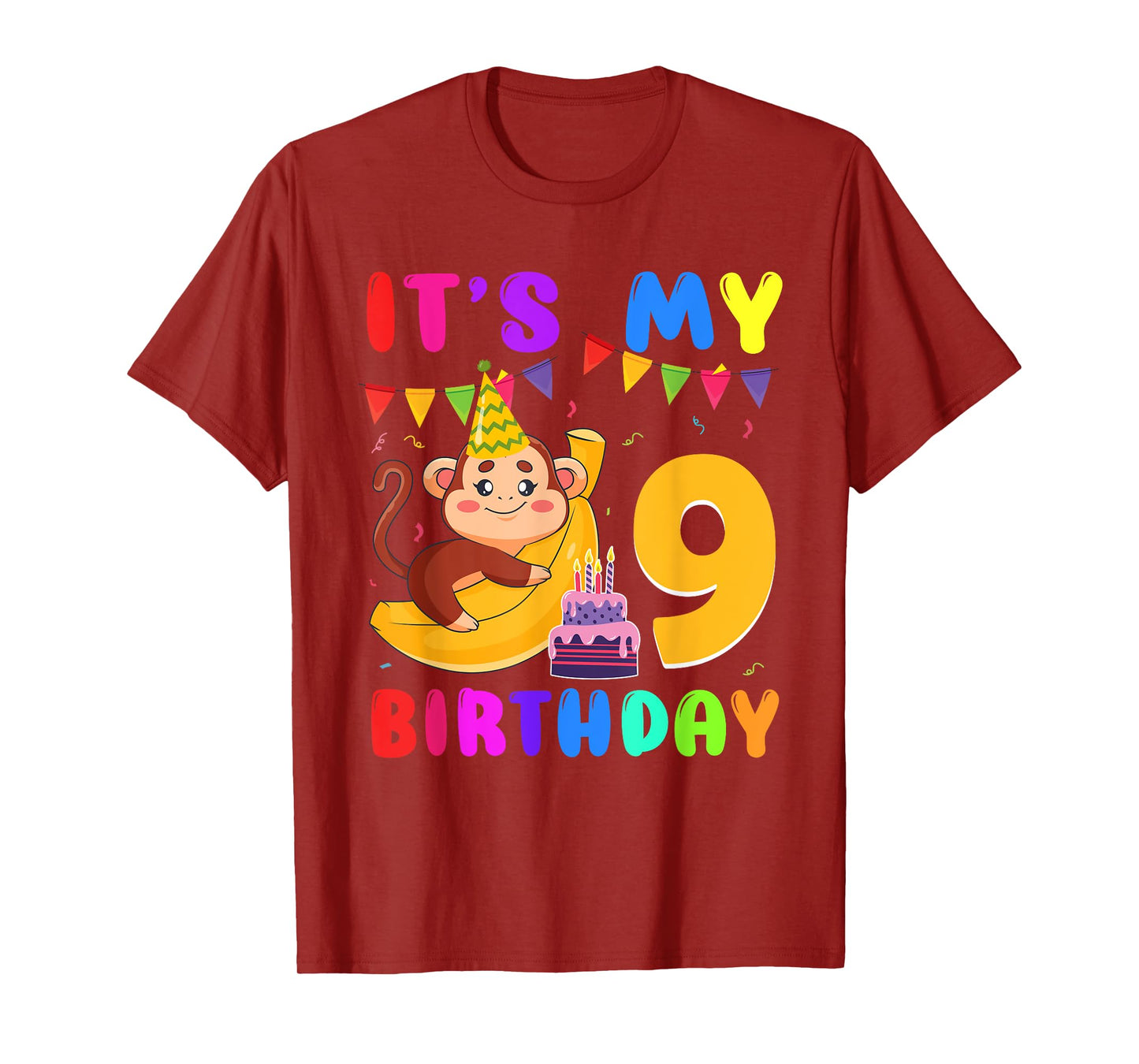 It's My 9th Birthday Monkey 9 Year Old Party Boys Girls Kids T-Shirt