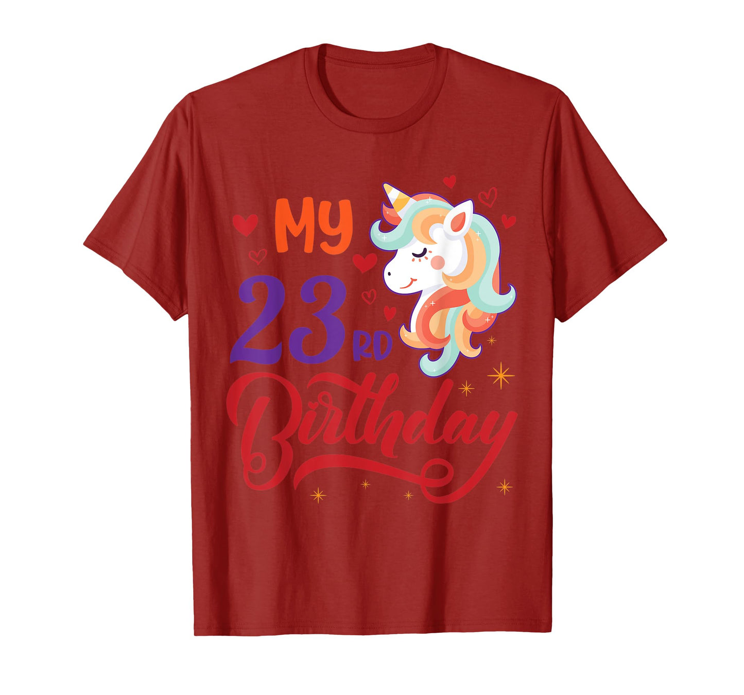 Heart Unicorn Face Happy My 23rd Birthday 23 Years Born 1999 T-Shirt