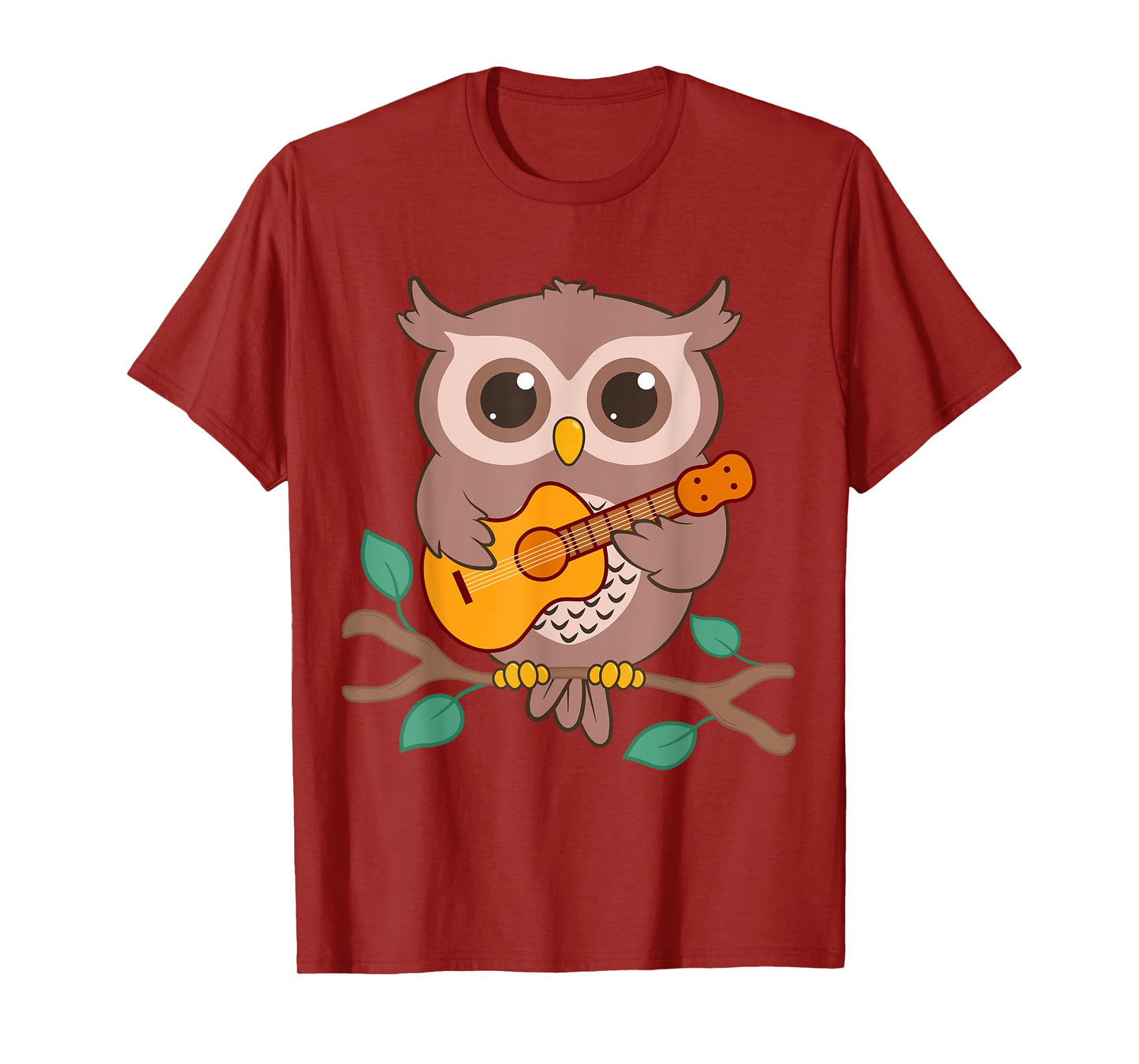 Kawaii Owl Bird Playing Acoustic Guitar Cartoon T-Shirt