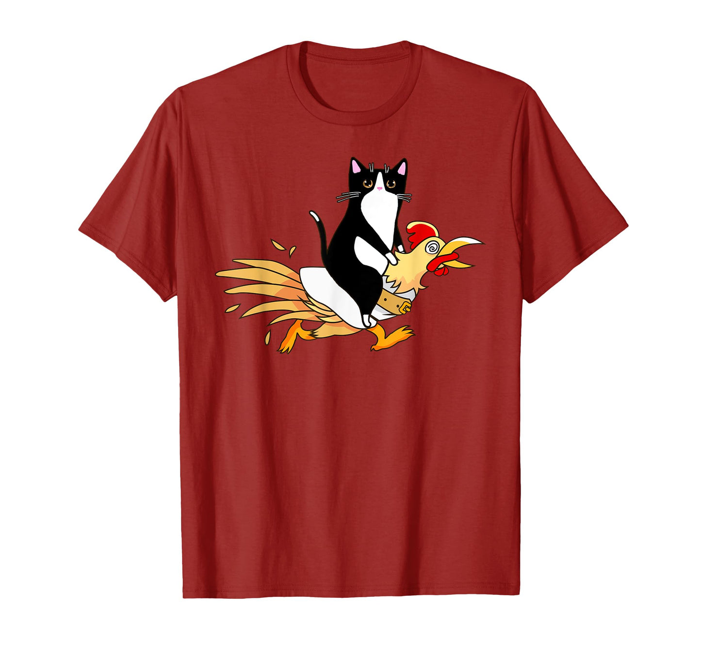 Tuxedo Cat Riding a Chicken for Men Women Catfather T-Shirt