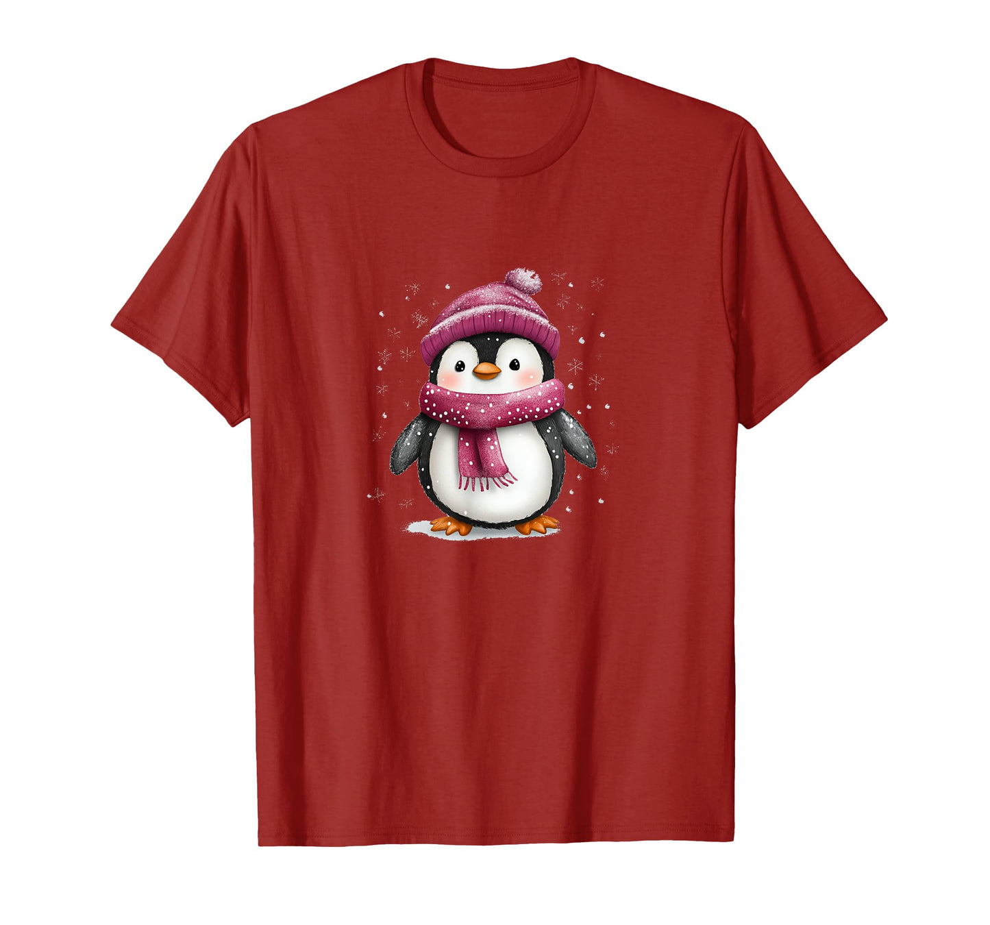 Cute Penguin With Hat And Scarf Winter Snow T-Shirt