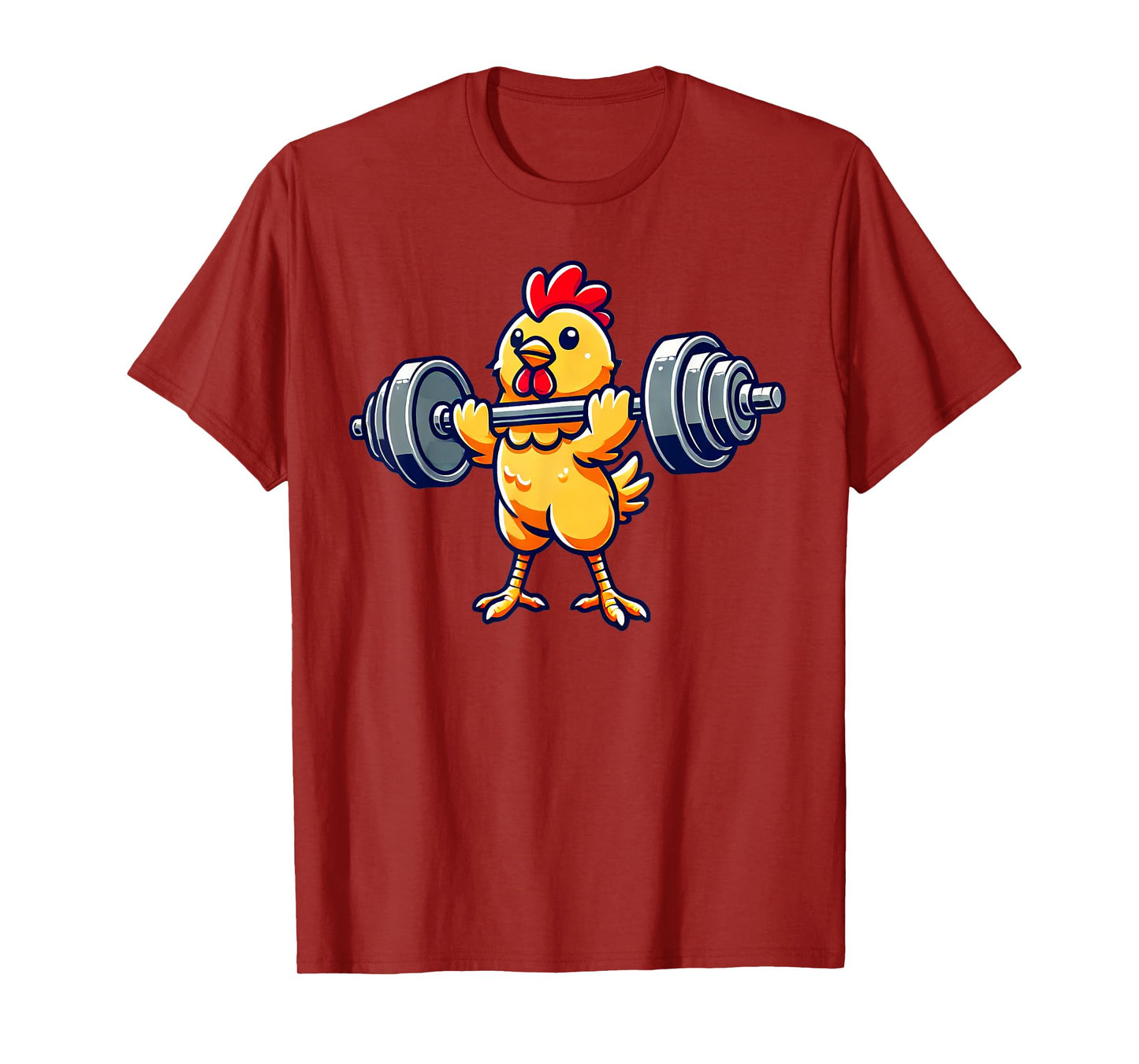 Chicken Powerlifting Gym Workout T-Shirt - Black, Unisex-Adults/Kids, Short Sleeve, Cotton 65% Polyester 35%, Humorous Chicken Design
