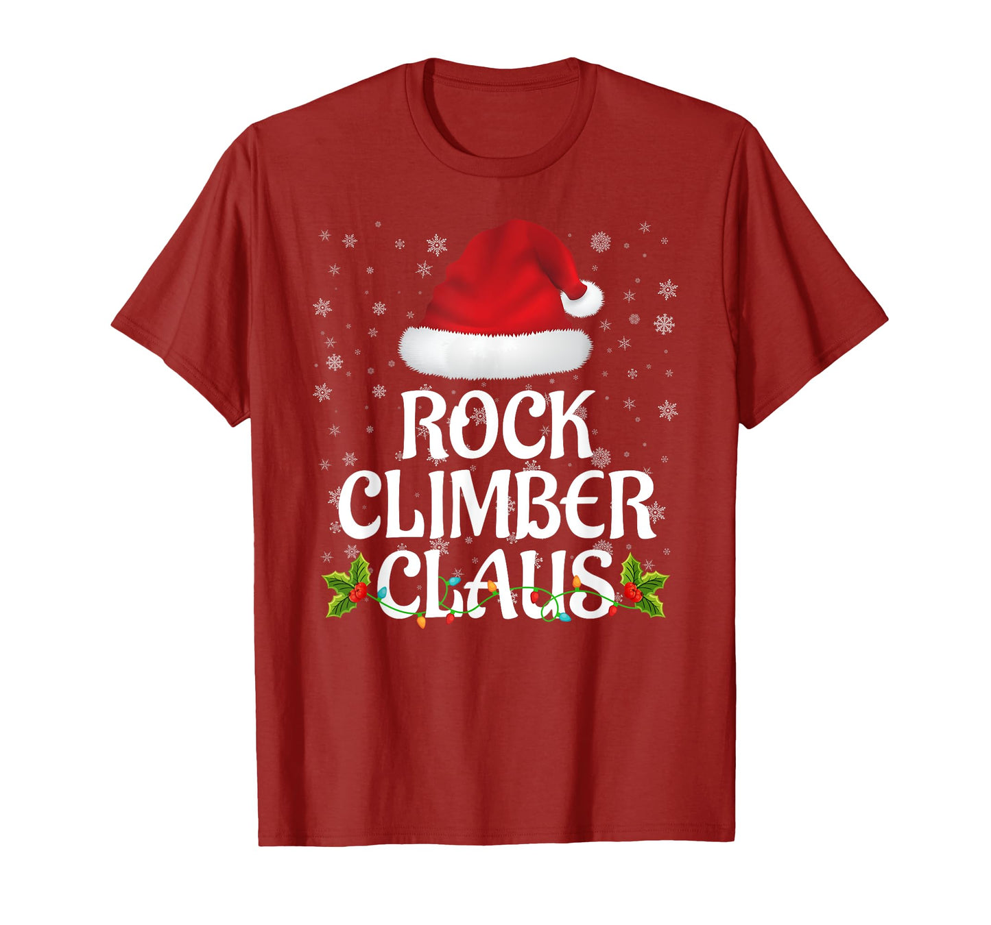 Rock Climber Claus Christmas Lights Pajama Family Matching T-Shirt