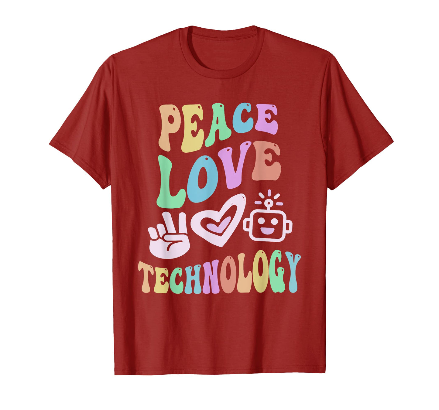 PEACE LOVE TECHNOLOGY Retro Computer Teacher Groovy School Men Women Girls Kids T-Shirt