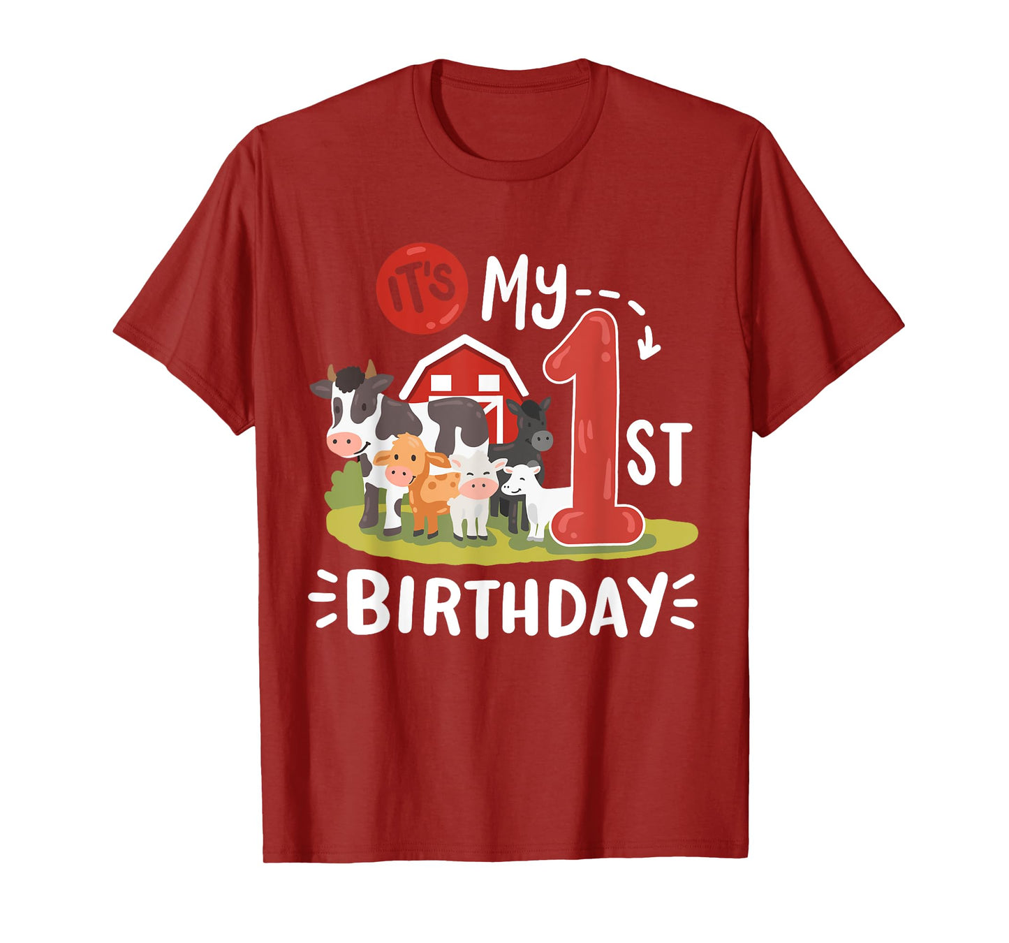 Farm Animals It's My 1st Birthday Bday Party 1 Year Old Kids T-Shirt
