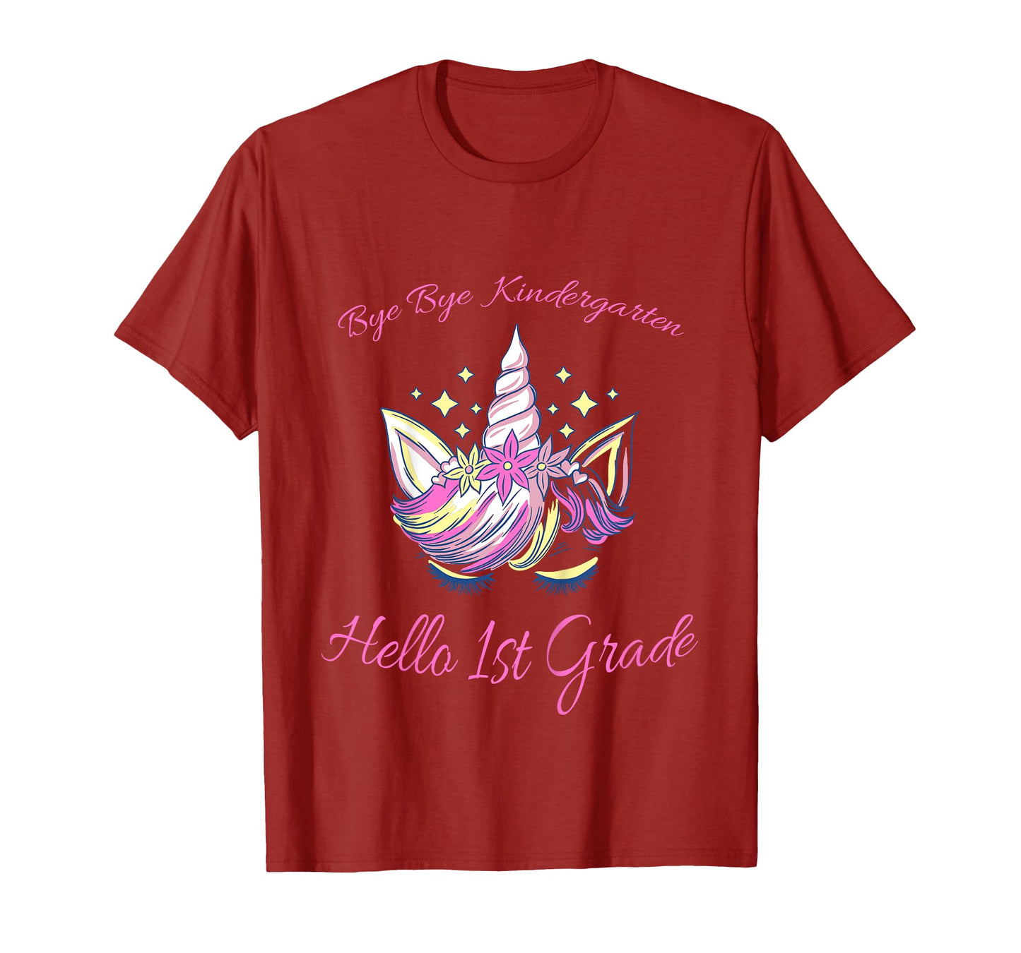 Kids Bye Bye Kindergarten, Hello 1st Grade pink Unicorn T-Shirt