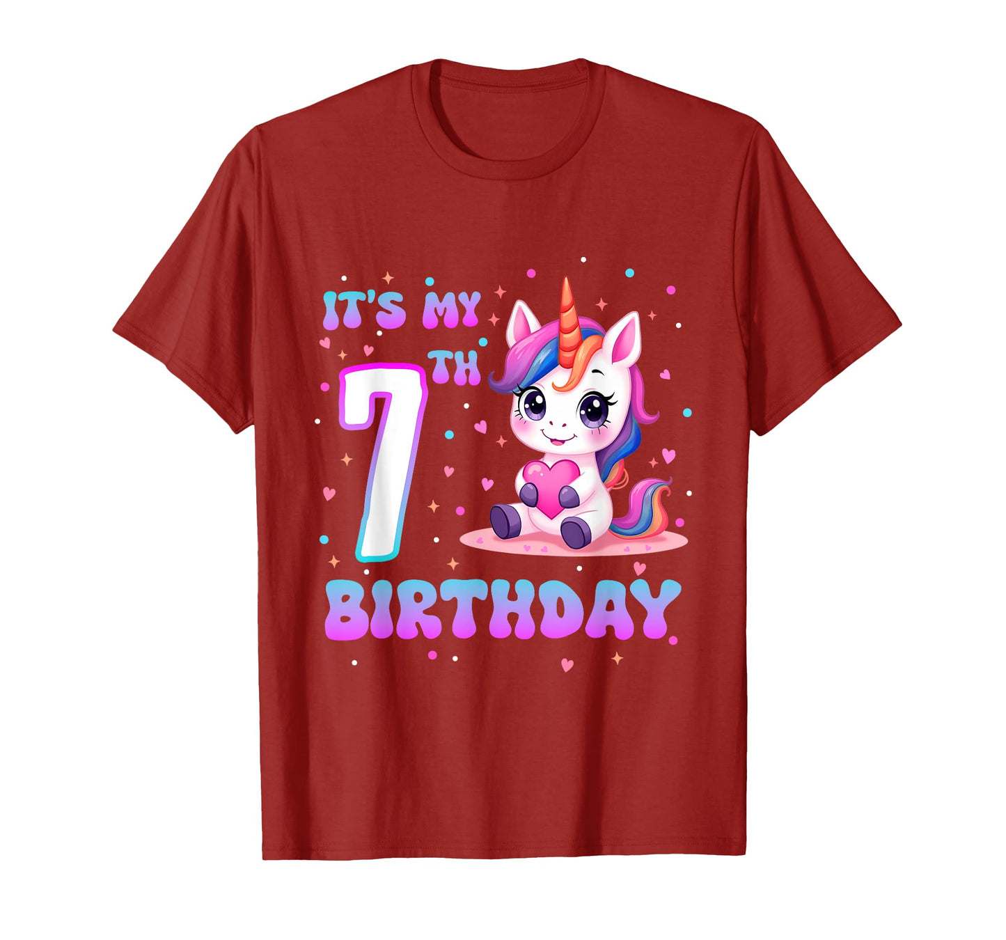 It’s My 7th Birthday Girl 7 Years Old Cute Unicorn Parry T-Shirt
