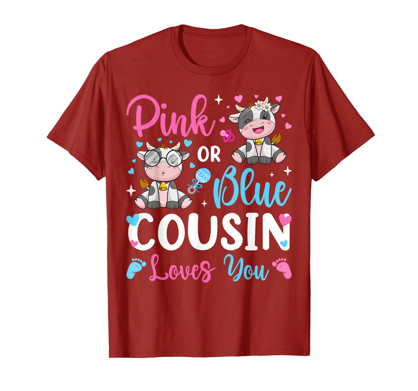 Pink Or Blue Cousin Loves You Cow Baby Gender Reveal T-Shirt