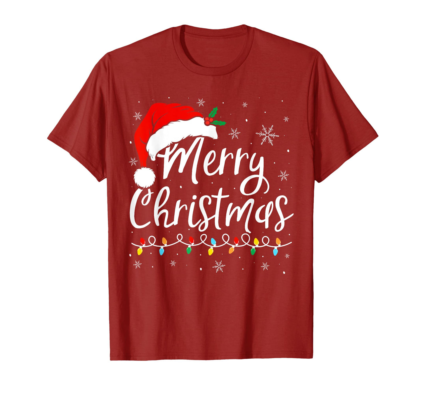 Merry Christmas Lights Santa Hat Xmas Family Matching Pajama T-Shirt