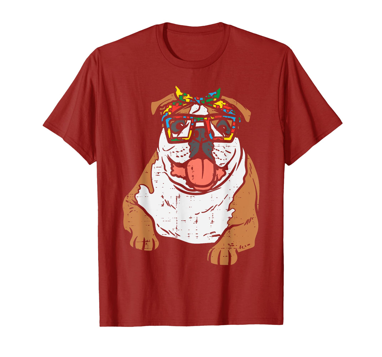 English Bulldog Puzzle Bandana Glasses Autism Awareness Dog T-Shirt