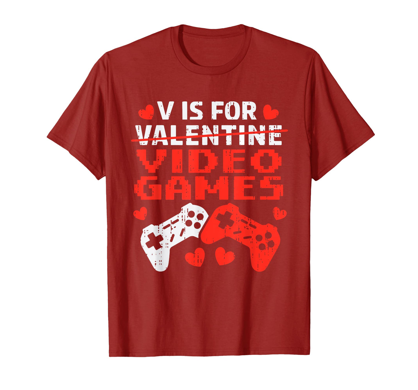 Valentines Day V Is For Video Games Controllers Teen Boy Kid T-Shirt