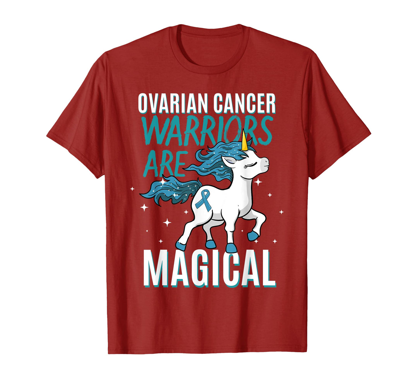 Ovarian Cancer Warrior Magical Unicorn Teal Ribbon Carcinoma T-Shirt