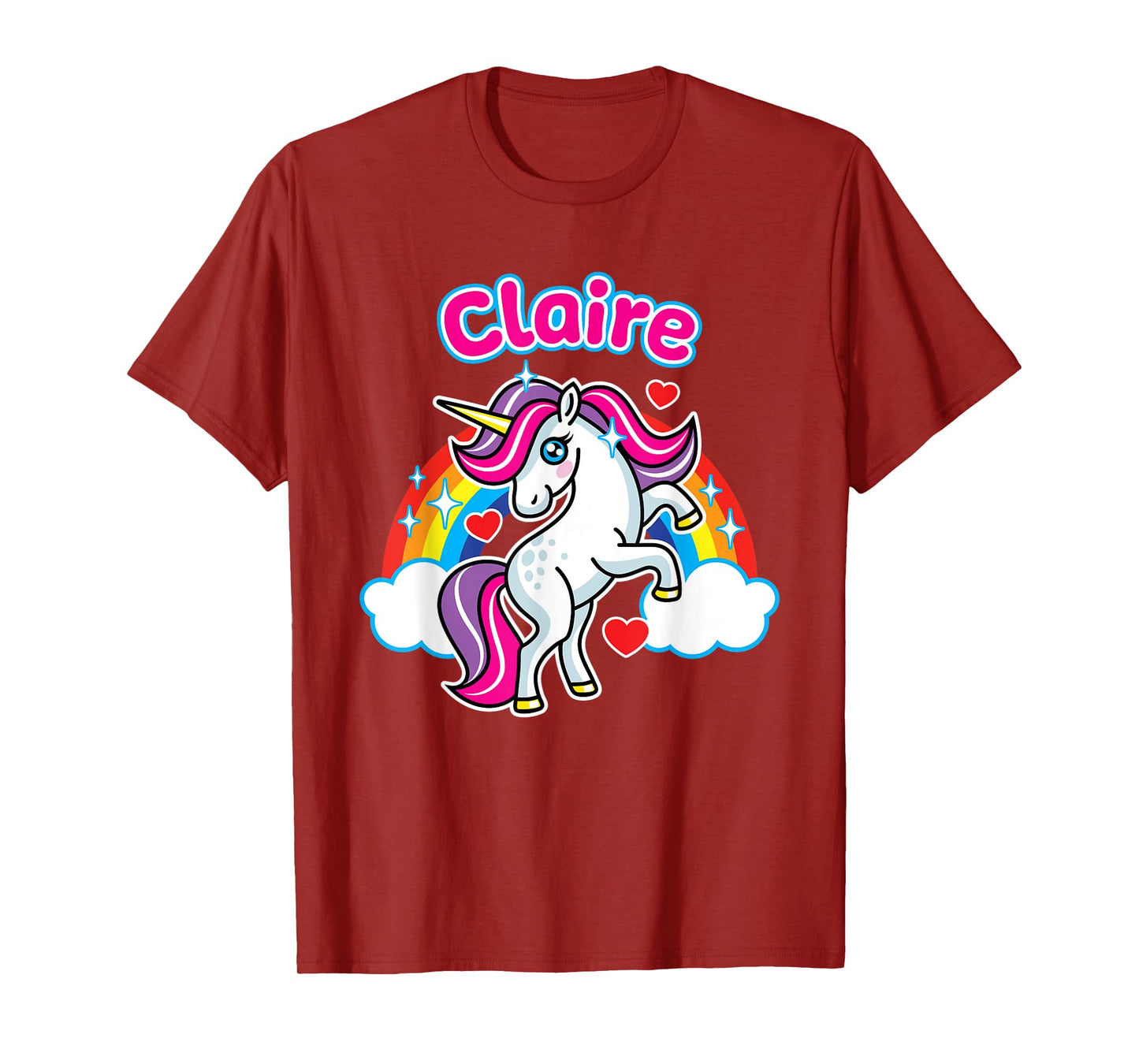Claire Custom Girls Name Personalized Design Unicorn Party T-Shirt