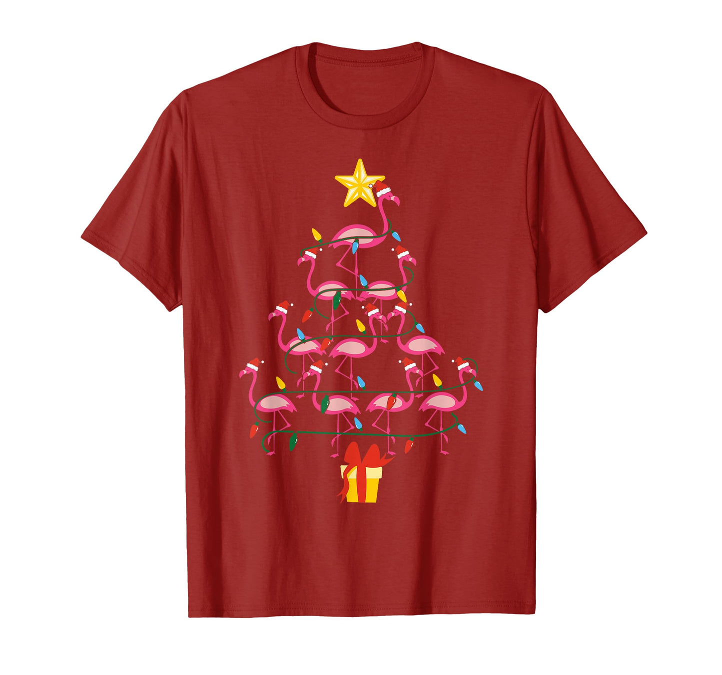 Merry Christmas Hat Santa Flamingo Light Snow Xmas Pajamas T-Shirt