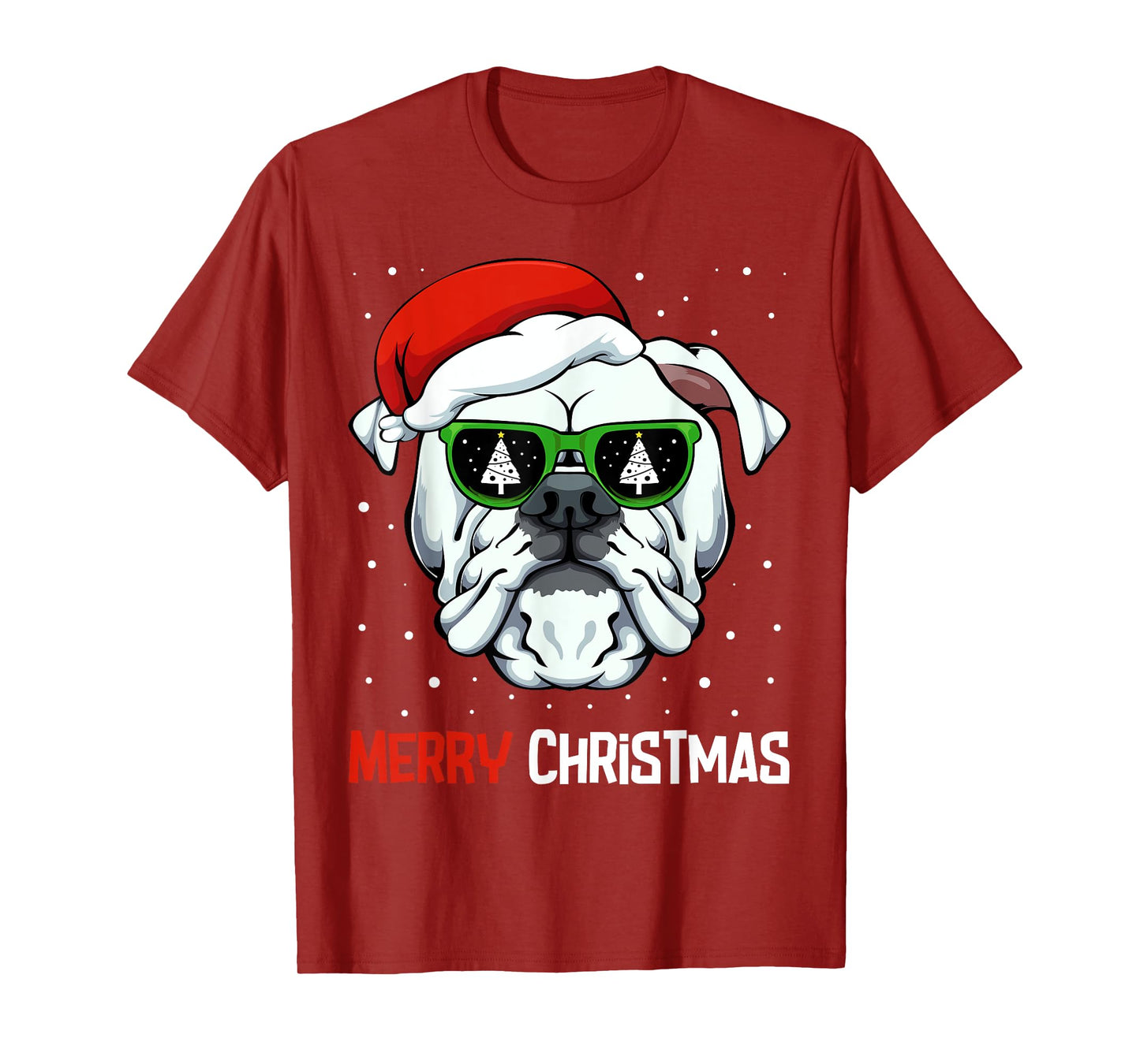 English Bulldog Merry Christmas Pajama Cute Dog Santa Hat T-Shirt