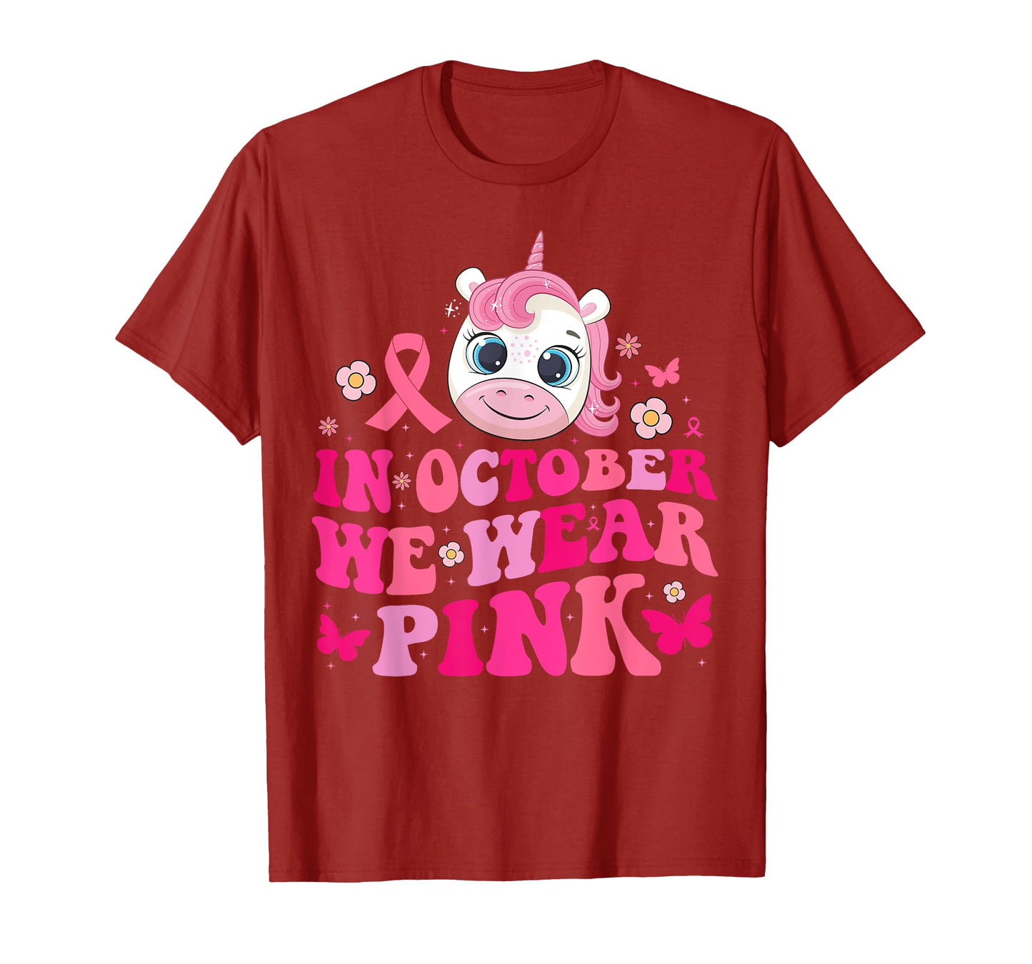 In October We Wear Pink Unicorn Breast Cancer Awareness Kids T-Shirt