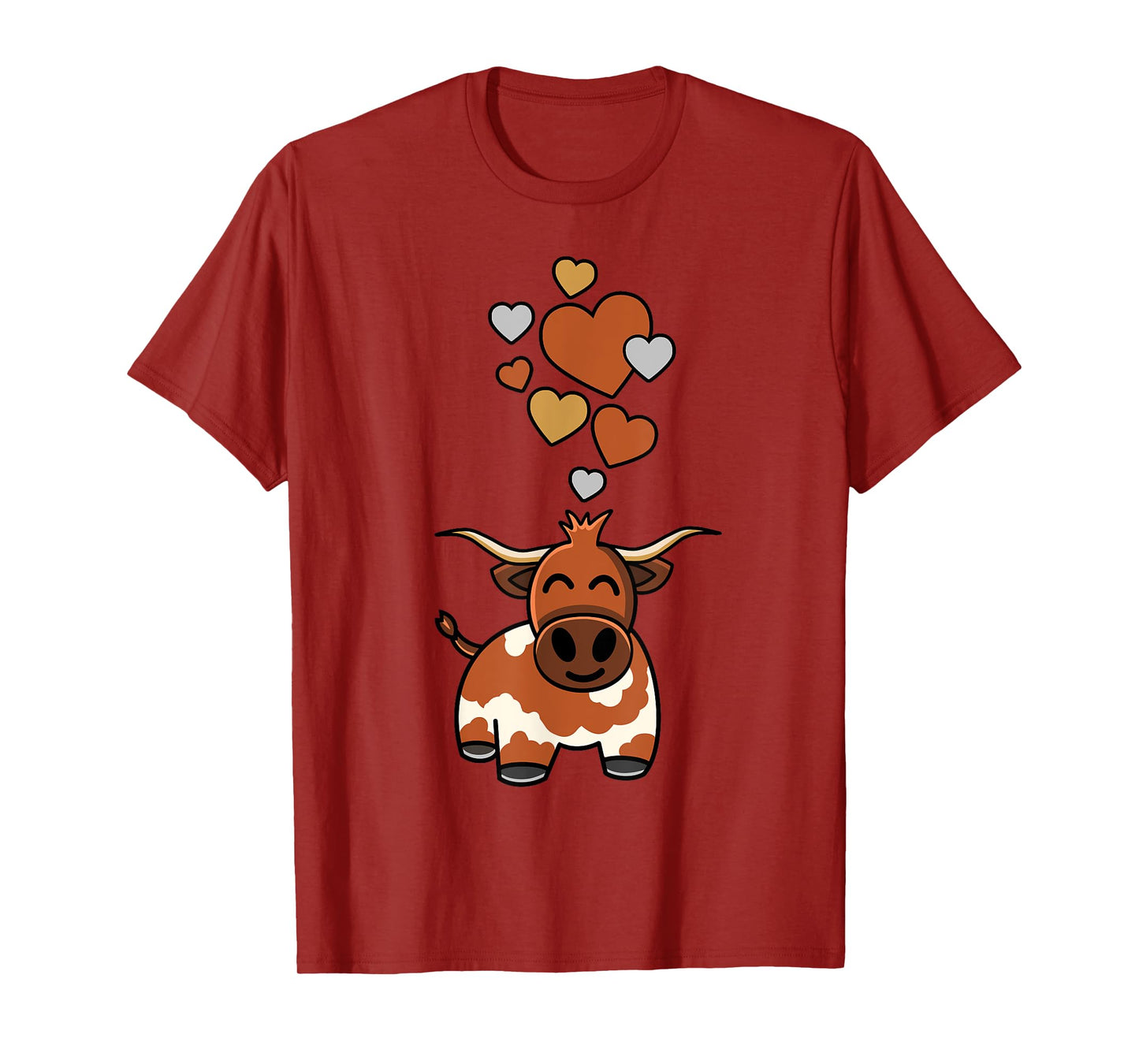 Cute Longhorn Cow With Hearts T-Shirt