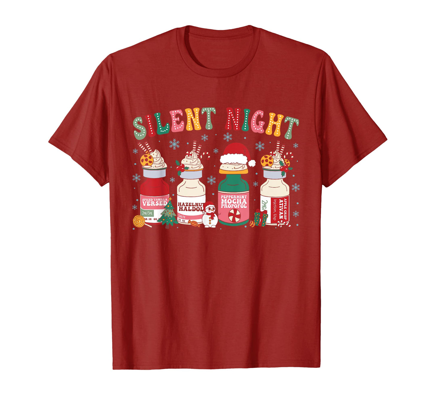 Retro Silent Night Xmas Nurse Christmas Doctor Er Nurse T-Shirt