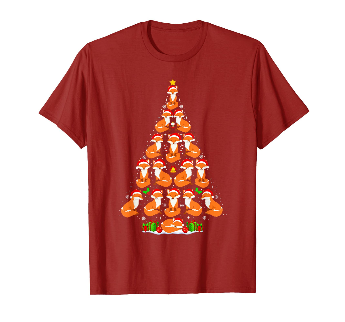 Fox Christmas Tree Lights Funny Xmas Santa Hat Fox Lover T-Shirt