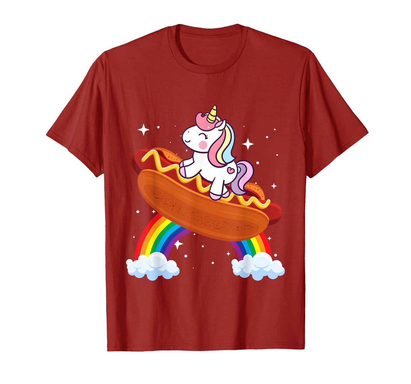 Unicorn Riding Hot Dog Boys Girls Women Kids Teens Rainbow T-Shirt